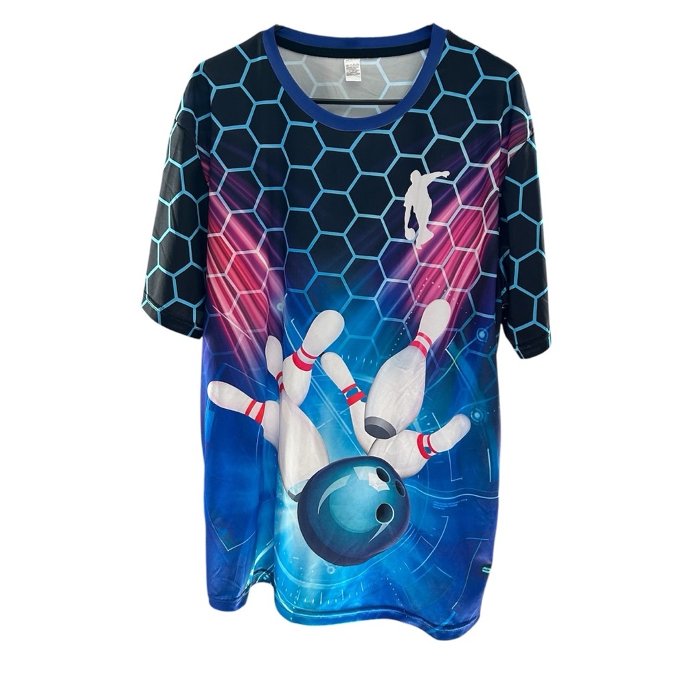 πHPππMens Bowling Graphic T-Shirt - Blue - Picture 1 of 3